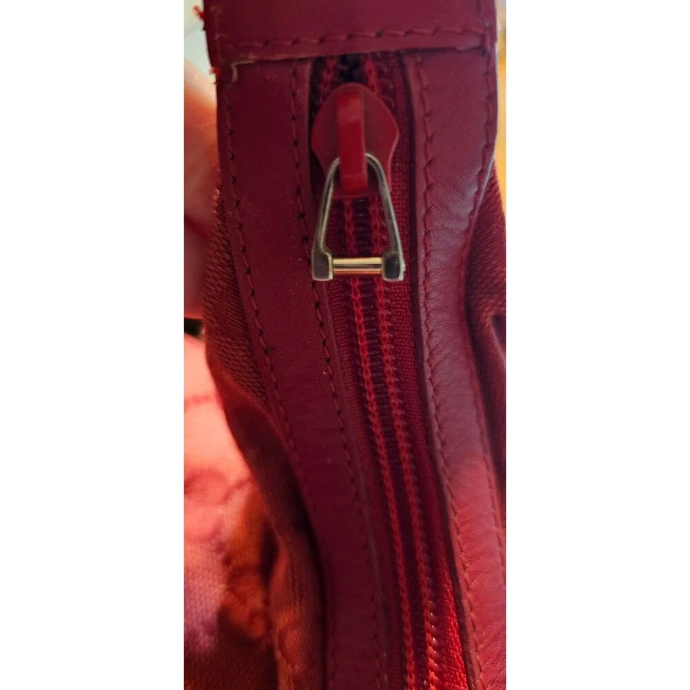 Gucci GG Canvas Hobo Bag Red Model 001‑4204 Leather Trim Gold Hardware Shoulder
